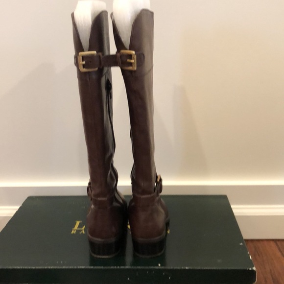 Ralph Lauren 7B Melora Dark Brown Burnished Calf Leather Boots - Picture 7 of 9